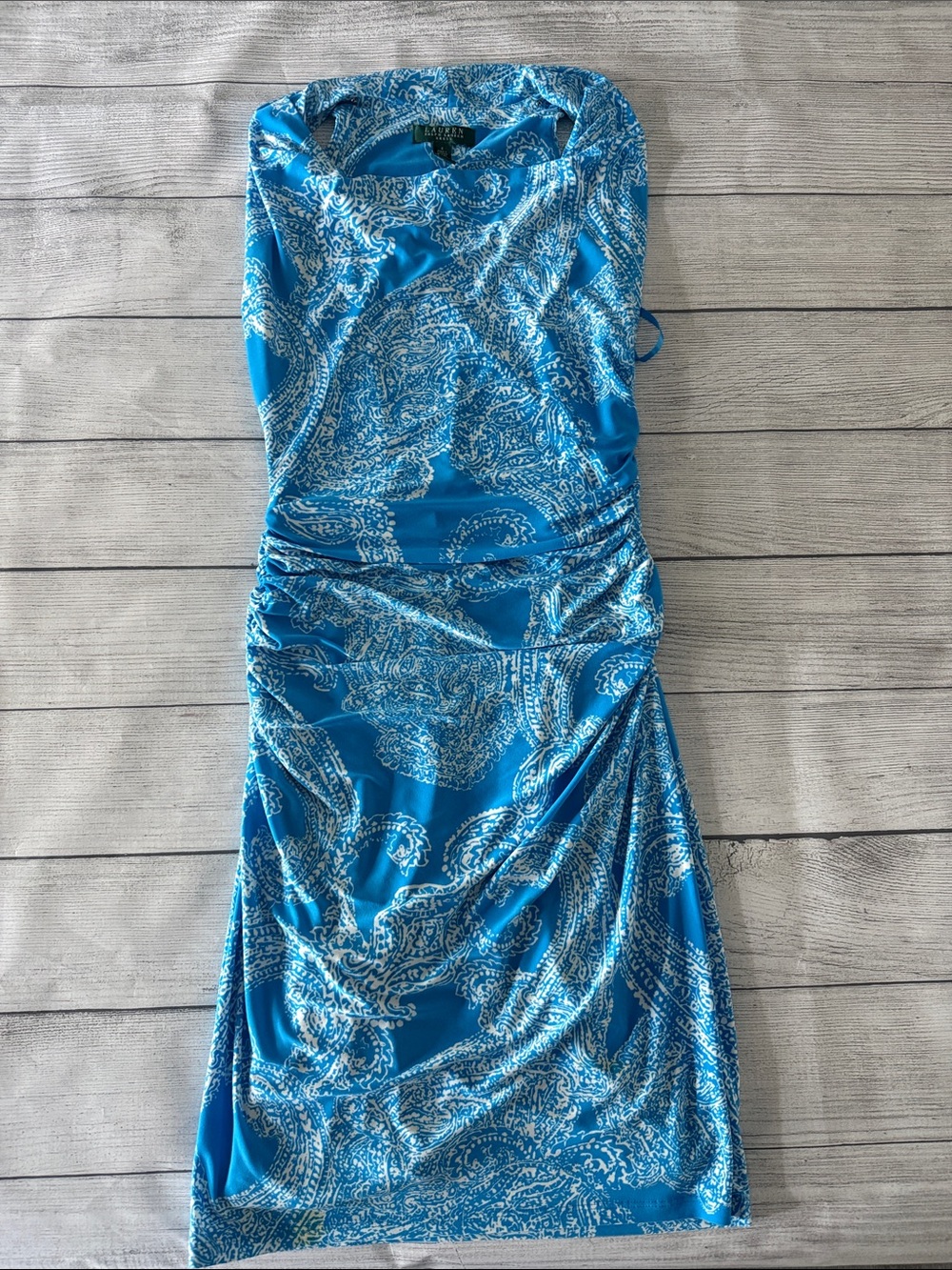 Lauren Ralph Lauren Blue White Paisley Ruched Dress Size 4